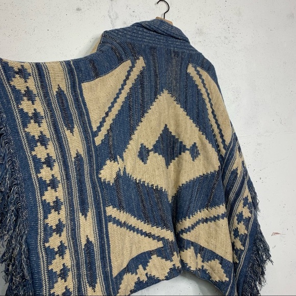 Lauren Ralph Lauren Vintage Aztec Knitted Wool Linen Blend Poncho Shawl Cardigan - Picture 12 of 16